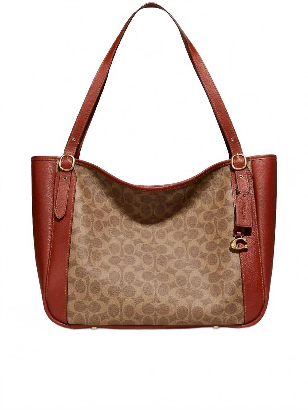 NEW COACH women's alana signature canvas tote bag in brown/tan